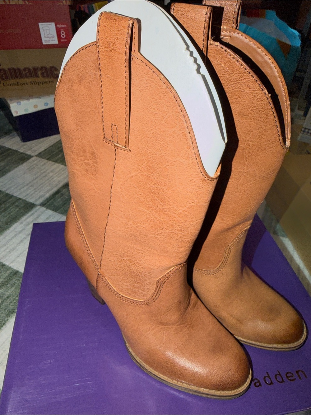 Leather Cowgirl Boots - Tan - Size 8